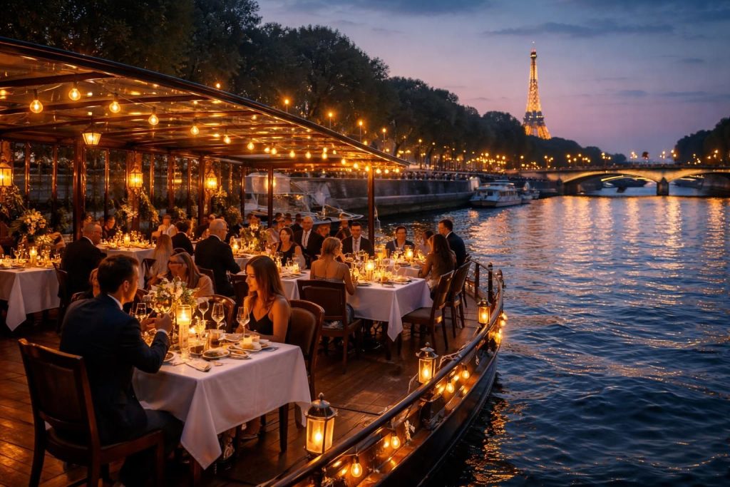 profitez d'un dîner inoubliable sur une péniche à paris et découvrez une cuisine raffinée tout en naviguant sur la seine.