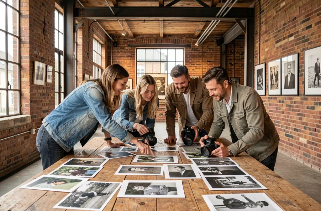 Le collectif Itinérances Photo réuni autour de tirages dans un loft industriel du Nord de la France