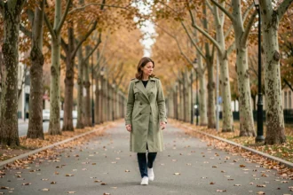 Femme marchant seule sur une allée arborée en automne, illustrant les bienfaits de la marche quotidienne pour la santé mentale